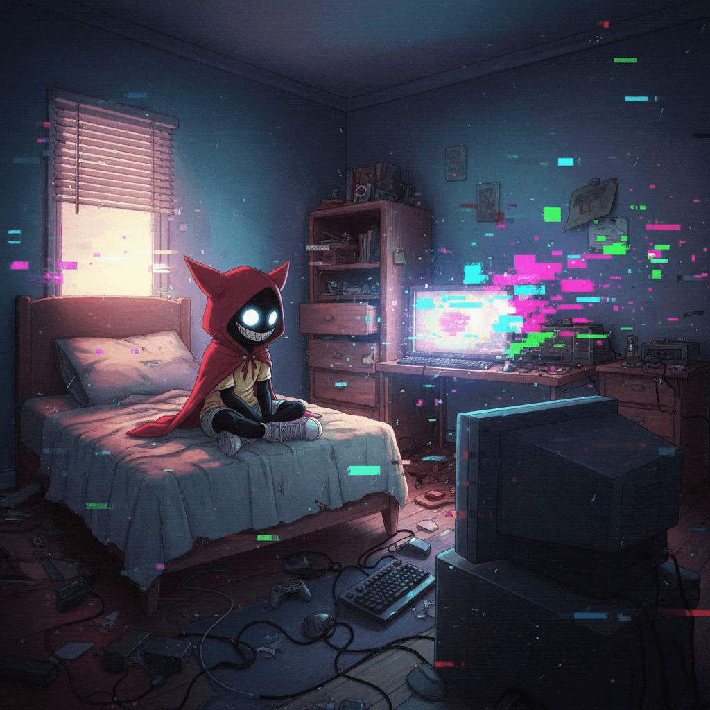 Glitch Gboy in a bedroom 